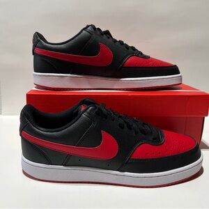 Nike Court Vision Low Black Red FJ0685-010 Men's Size 12